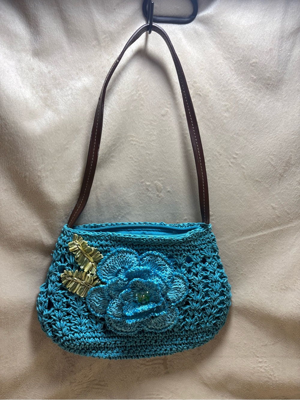 Cappelli Starworld Blue Crochet Shoulder Bag Floral Boho Beach Handbag